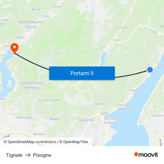 Tignale to Pisogne map