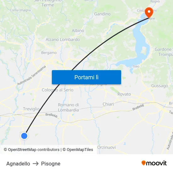 Agnadello to Pisogne map