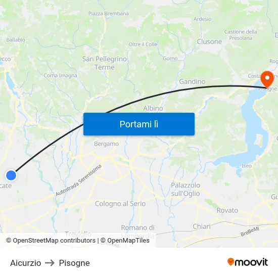 Aicurzio to Pisogne map