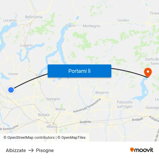 Albizzate to Pisogne map