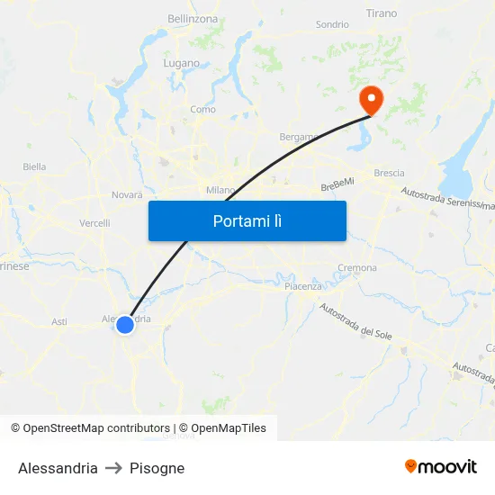 Alessandria to Pisogne map