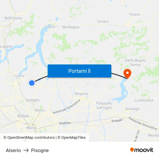 Alserio to Pisogne map