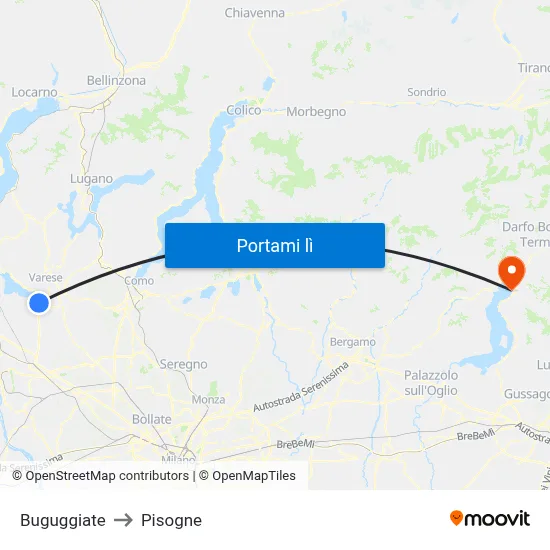 Buguggiate to Pisogne map