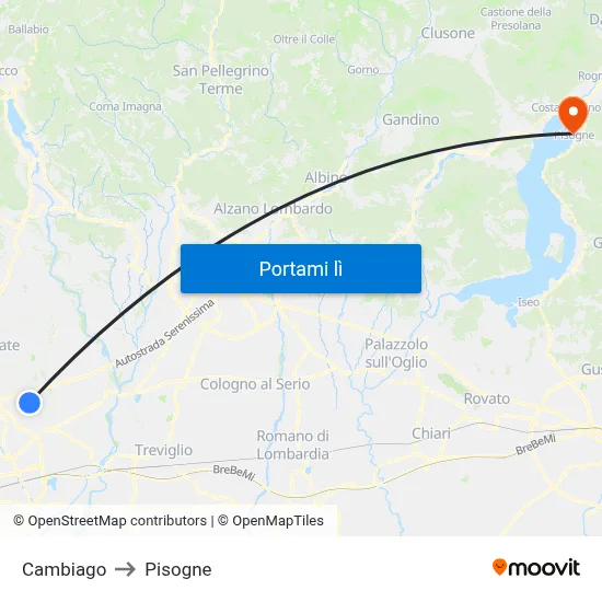 Cambiago to Pisogne map