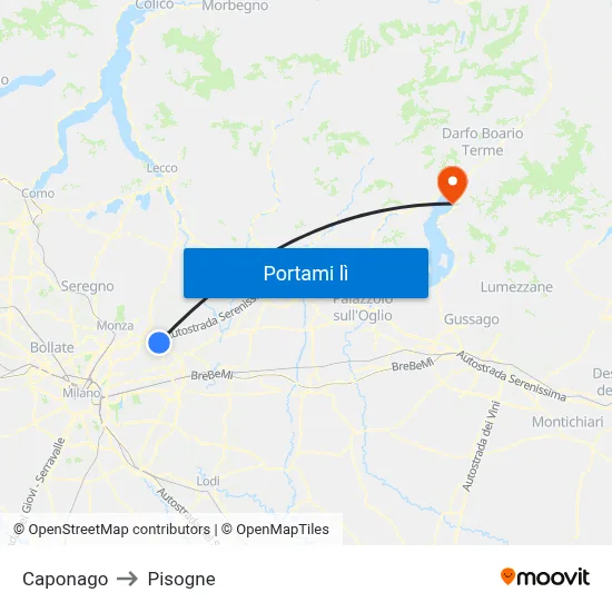 Caponago to Pisogne map