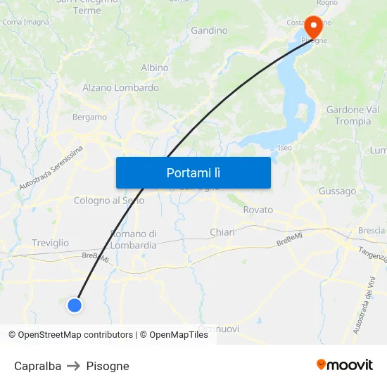 Capralba to Pisogne map