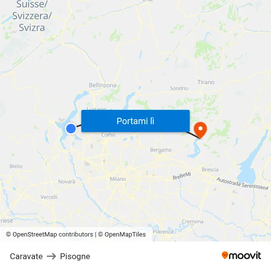 Caravate to Pisogne map