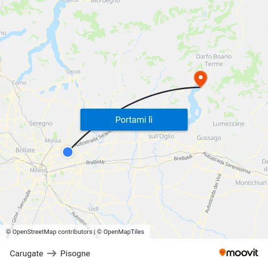 Carugate to Pisogne map