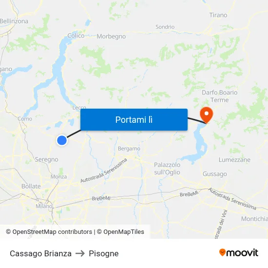 Cassago Brianza to Pisogne map