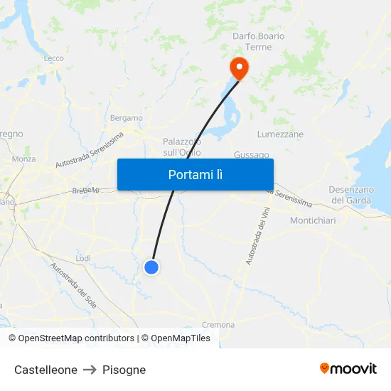 Castelleone to Pisogne map