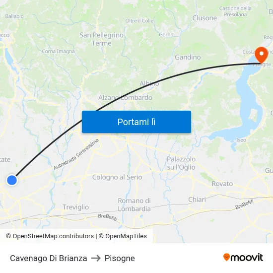 Cavenago Di Brianza to Pisogne map