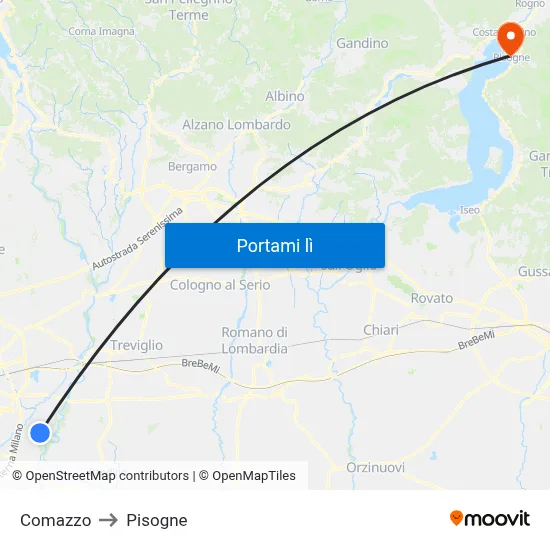 Comazzo to Pisogne map