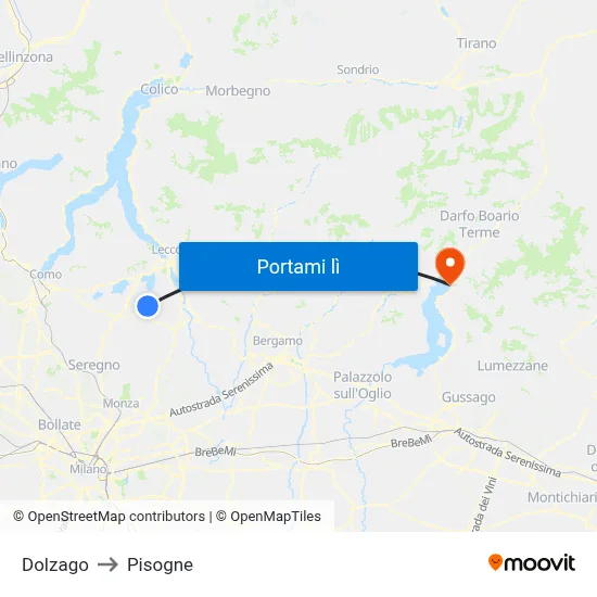 Dolzago to Pisogne map