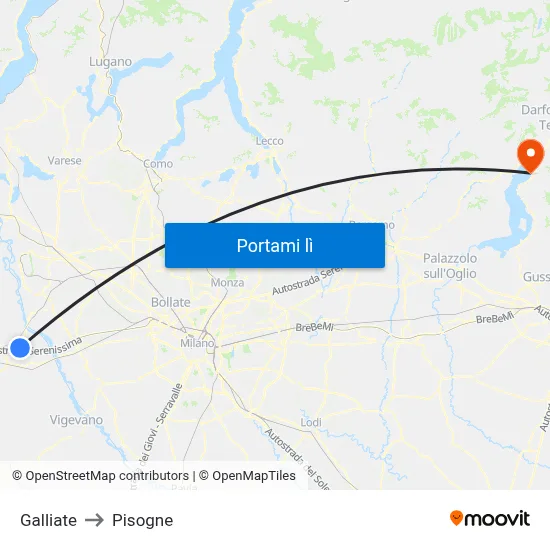 Galliate to Pisogne map