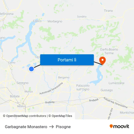 Garbagnate Monastero to Pisogne map