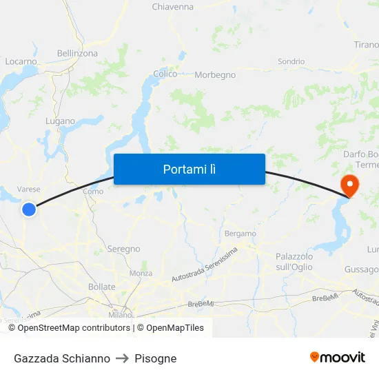 Gazzada Schianno to Pisogne map