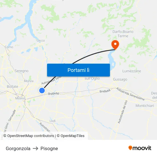 Gorgonzola to Pisogne map