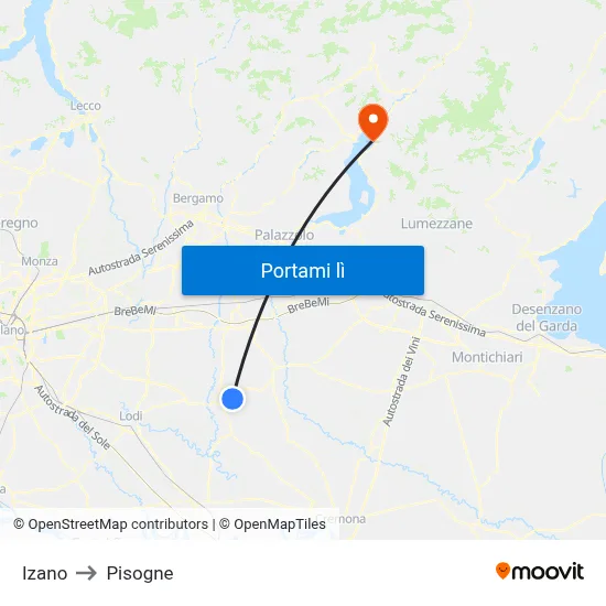 Izano to Pisogne map