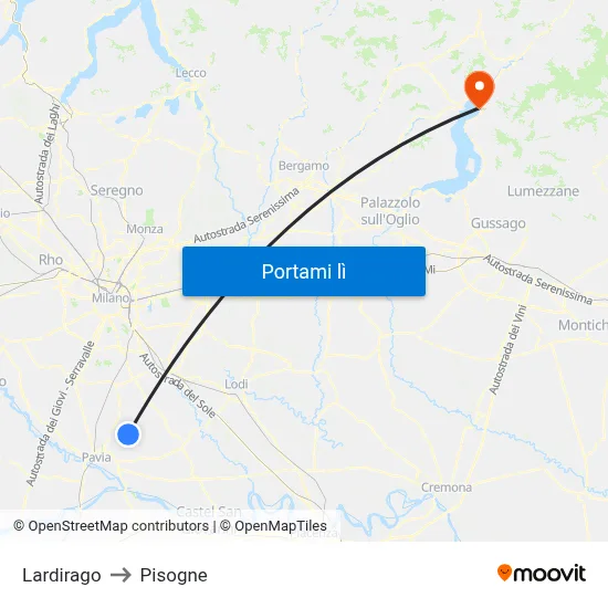 Lardirago to Pisogne map