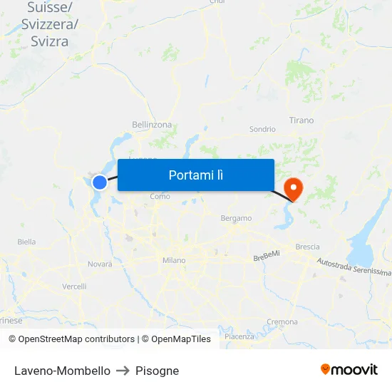 Laveno-Mombello to Pisogne map