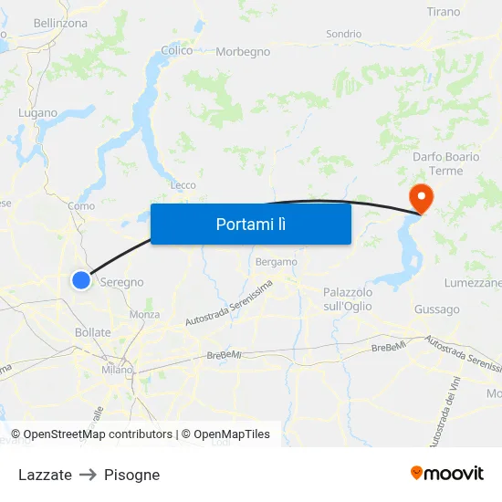 Lazzate to Pisogne map