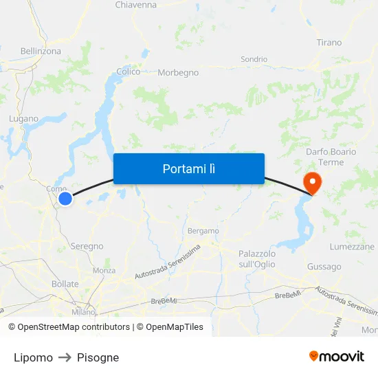 Lipomo to Pisogne map