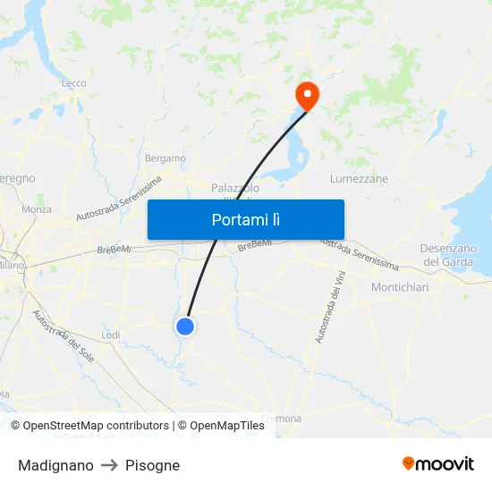 Madignano to Pisogne map