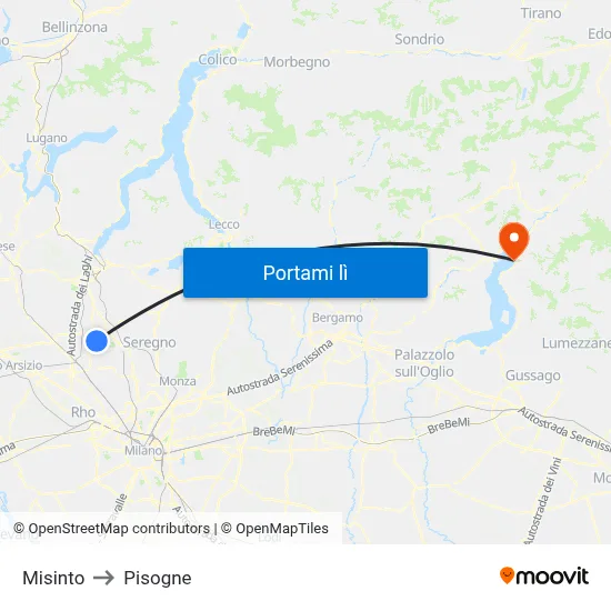 Misinto to Pisogne map