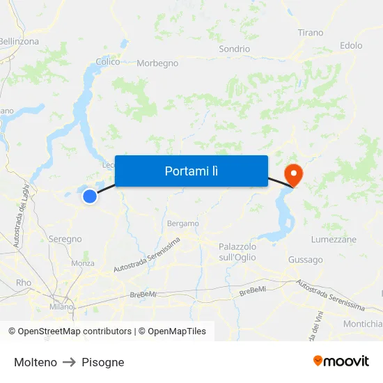 Molteno to Pisogne map