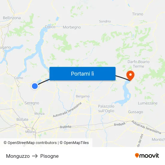 Monguzzo to Pisogne map