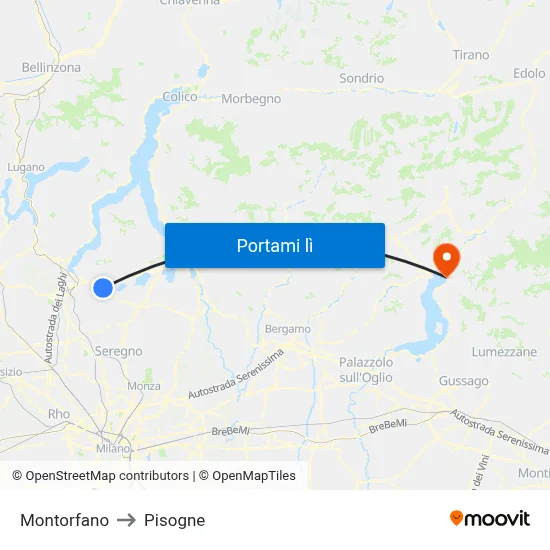 Montorfano to Pisogne map