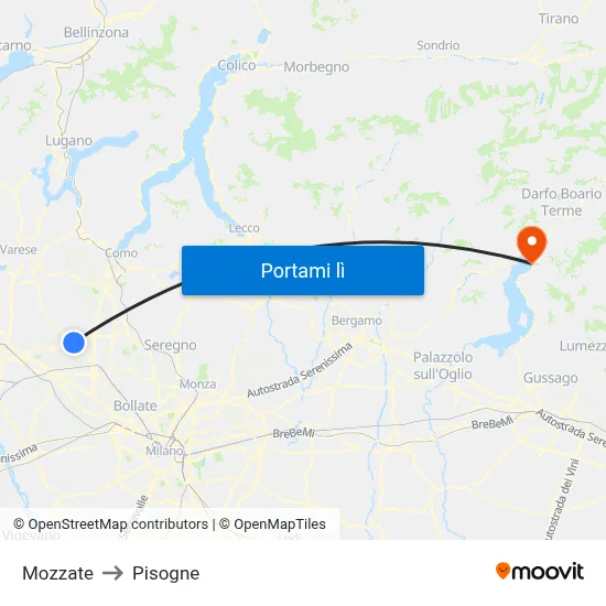 Mozzate to Pisogne map