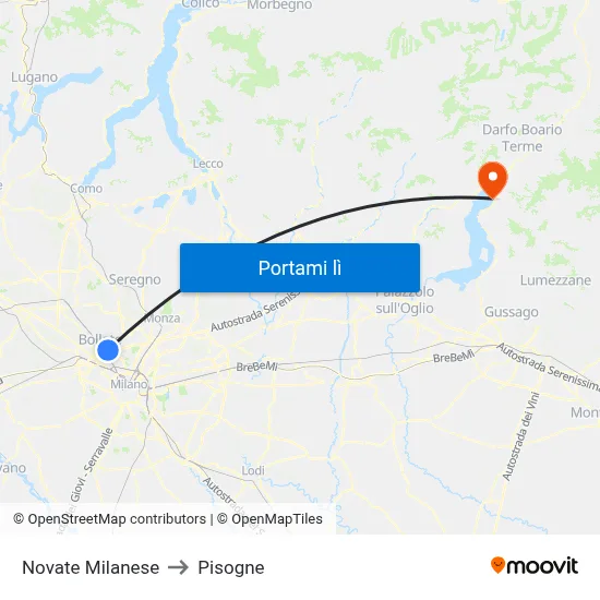 Novate Milanese to Pisogne map