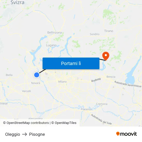 Oleggio to Pisogne map