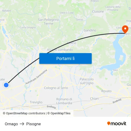 Ornago to Pisogne map