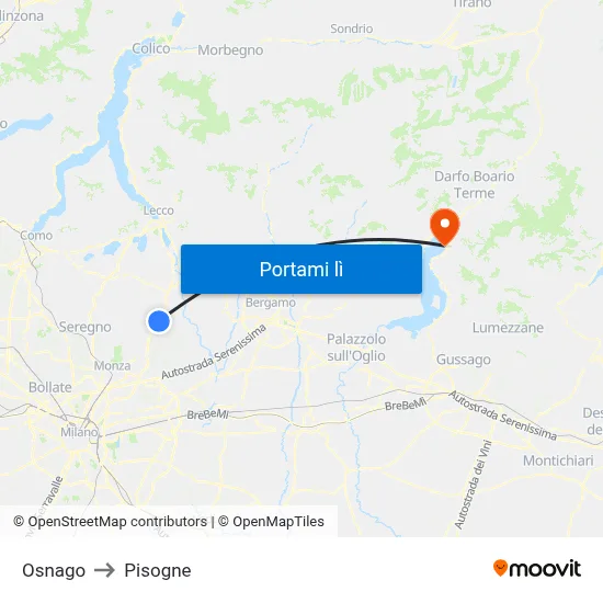 Osnago to Pisogne map