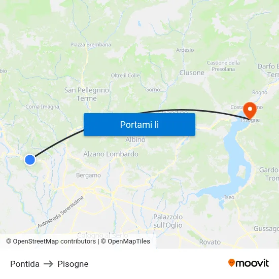 Pontida to Pisogne map