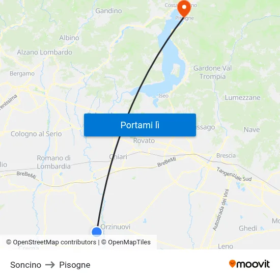 Soncino to Pisogne map