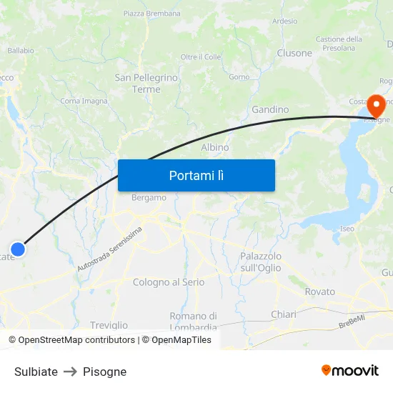 Sulbiate to Pisogne map