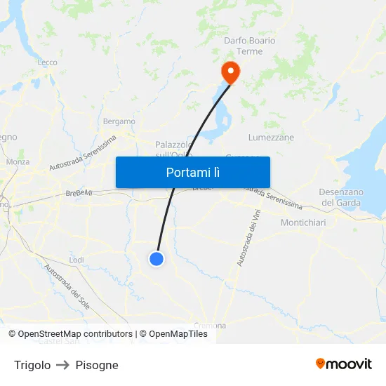 Trigolo to Pisogne map