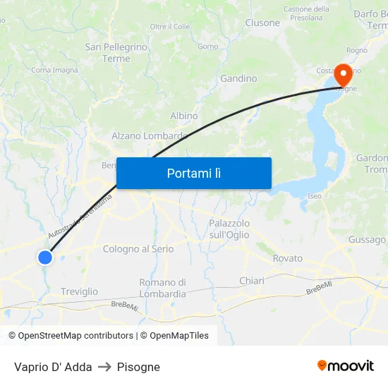 Vaprio D' Adda to Pisogne map