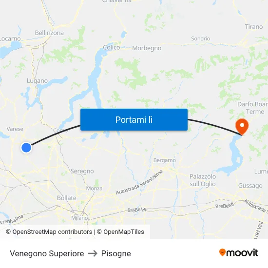 Venegono Superiore to Pisogne map