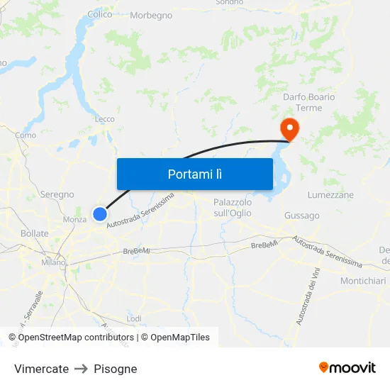 Vimercate to Pisogne map