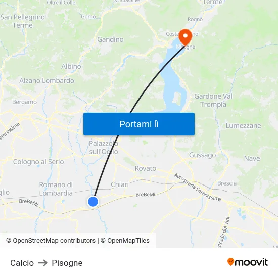 Calcio to Pisogne map