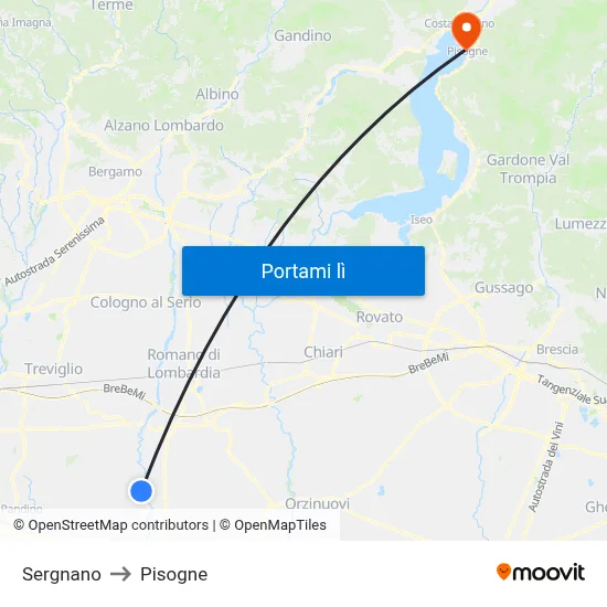 Sergnano to Pisogne map