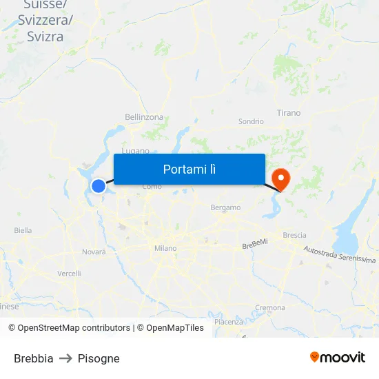 Brebbia to Pisogne map