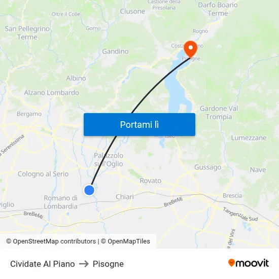 Cividate Al Piano to Pisogne map