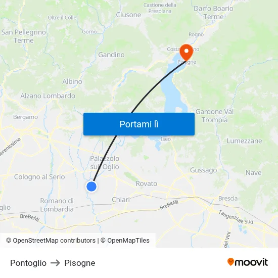 Pontoglio to Pisogne map