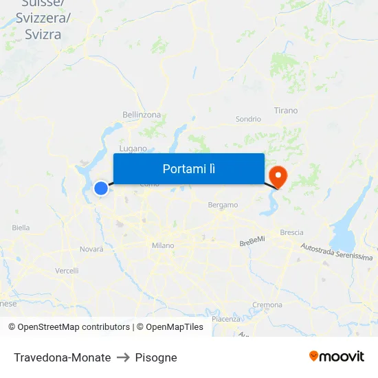Travedona-Monate to Pisogne map