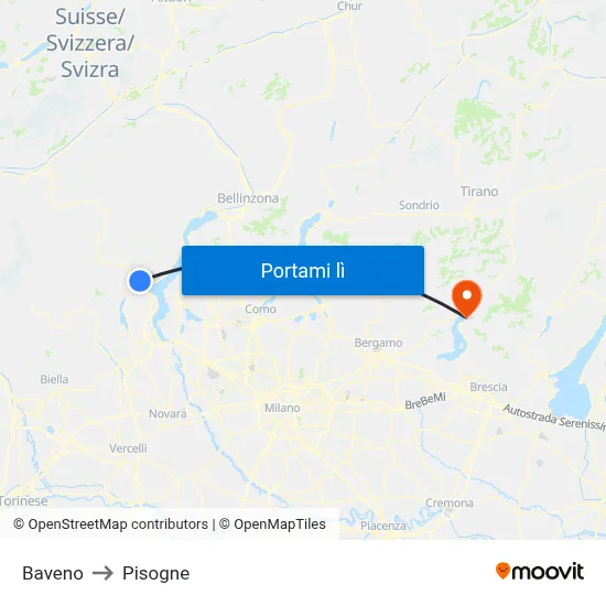 Baveno to Pisogne map